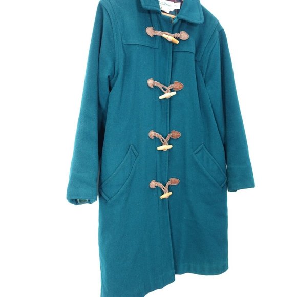 VINTAGE LL Bean Coat Women 12 Wool Green Toggle Plaid Lining Jacket LARGE USA - Picture 9 of 14